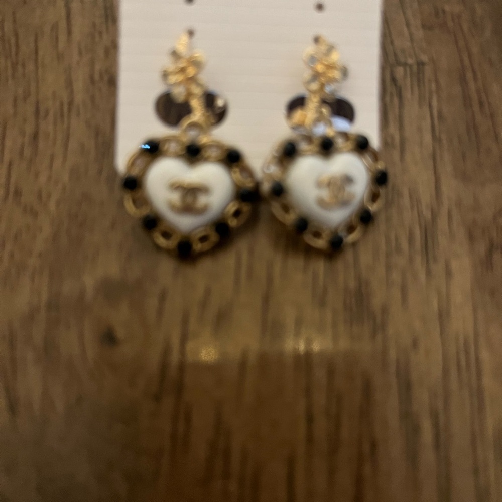 Gold and Black Heart Earrings
